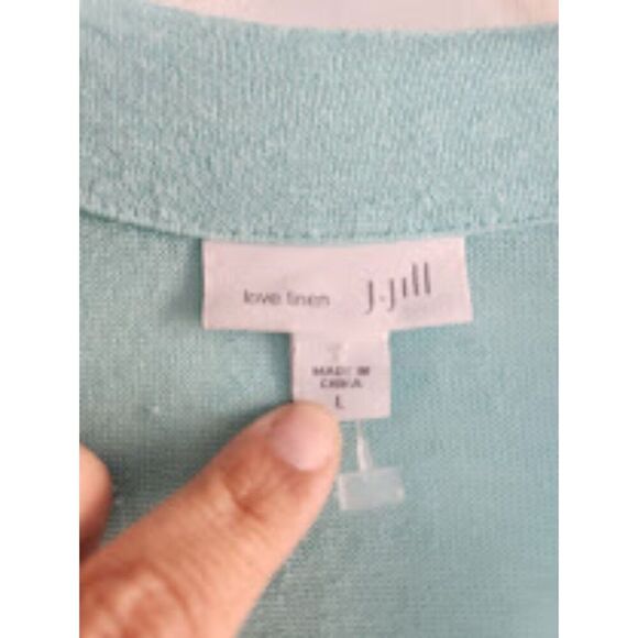 Jill Love Linen Blue Green 100% Linen Open Tunic Cardigan Sweater size Large - Picture 3 of 7